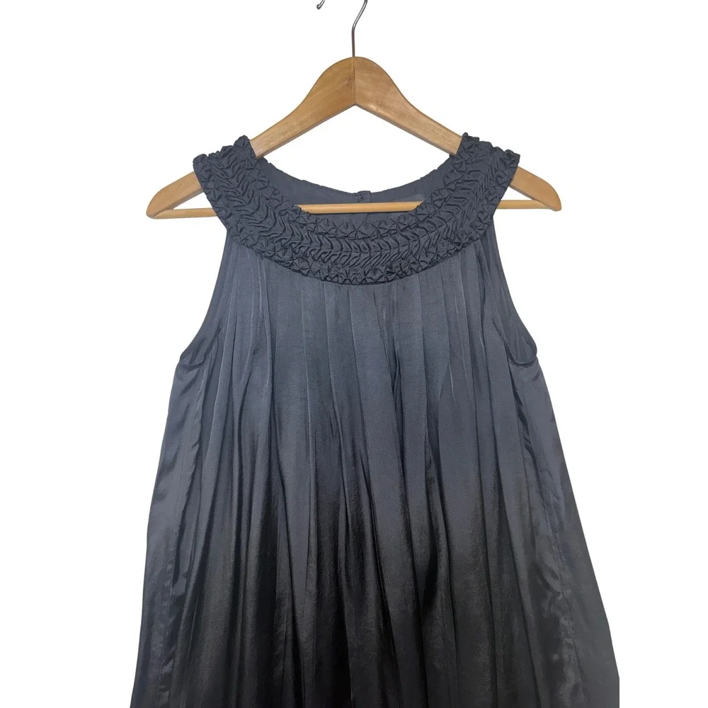 Banana Republic Black Satin Smocked Neck Trapeze Cocktail Dress Womens Size M‎